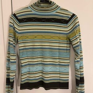Sigrid Olsen Striped Multicolor Turtleneck Sweater